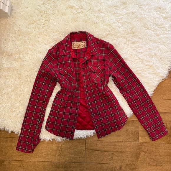 Abercrombie & Fitch Jackets & Blazers - Abercrombie & Fitch Red Plaid Quilted Flannel Shirt Jacket Womens Medium Vintage